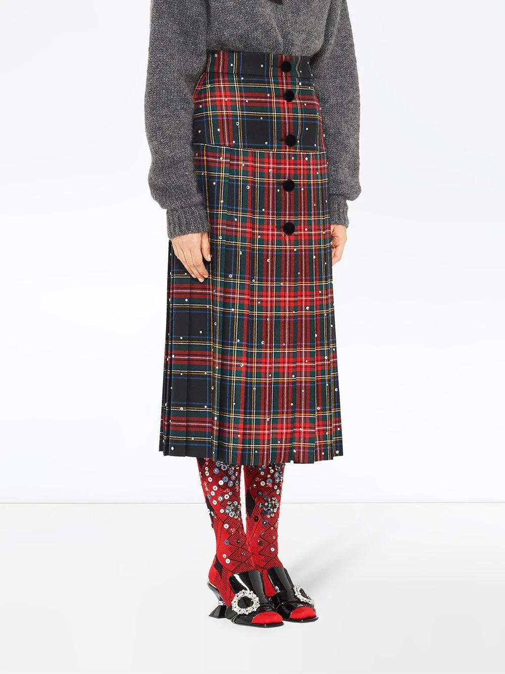 crystal-embellished plaid midi skirt - 3