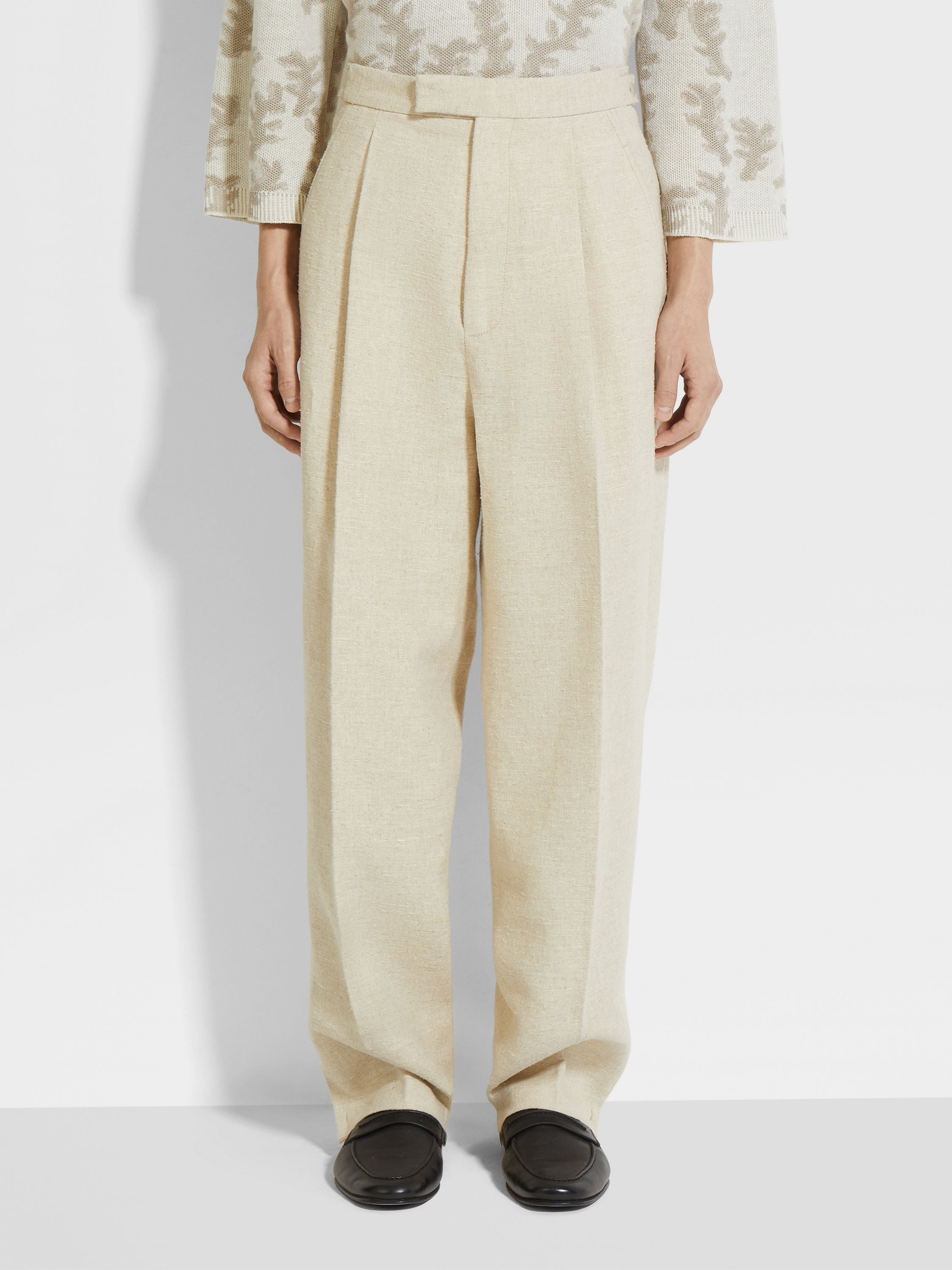LIGHT BEIGE LINEN AND SILK BLEND PANTS - 5