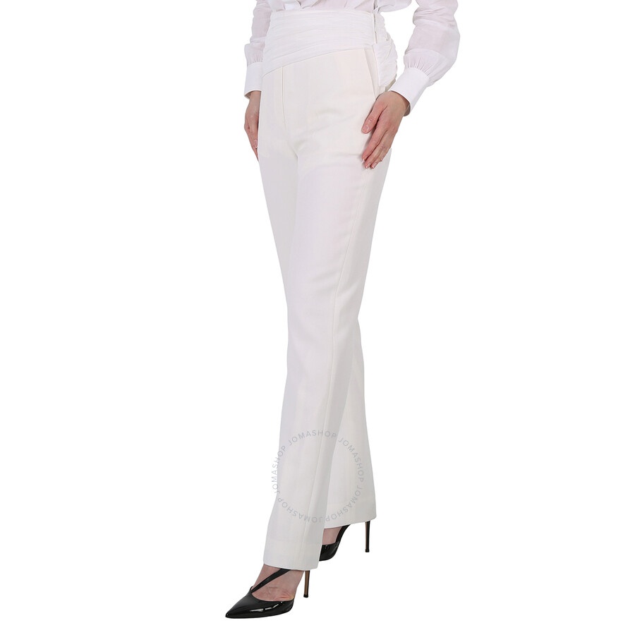 Burberry Ladies Optic White Sash Detail Technical Wool Tailored Trousers - 4