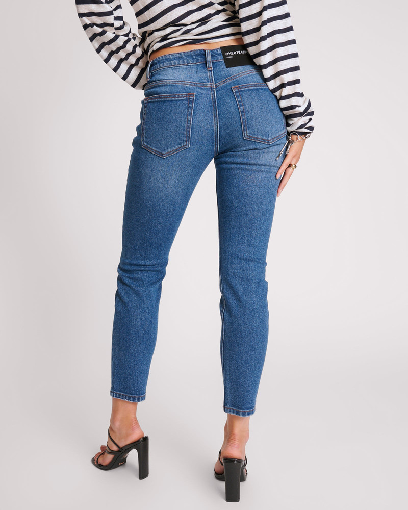 Stixx Low Waist Slim Straight Leg Denim Jeans - Washed Blue 5