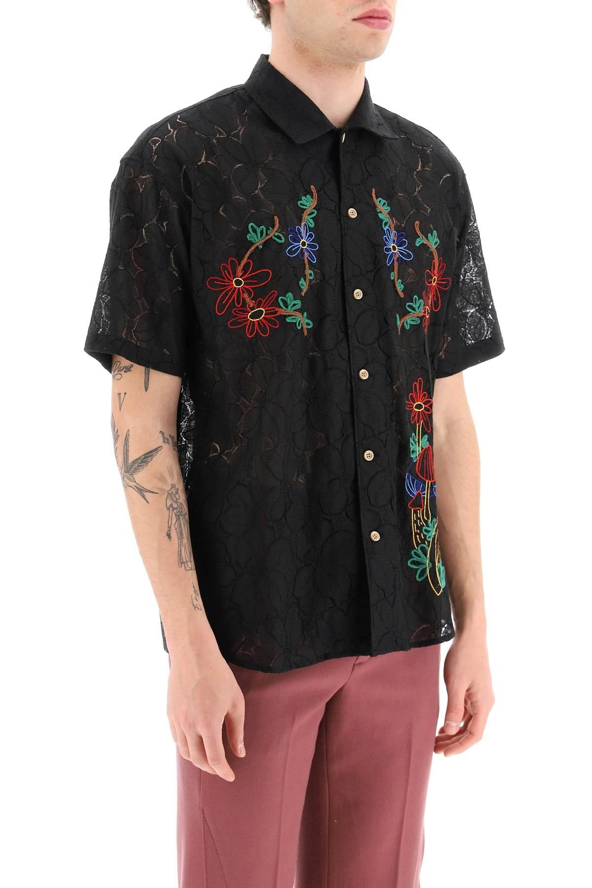 LACE SHIRT FEATURING EMBROIDERED FLOWERS AND MUSHROOMS - 3