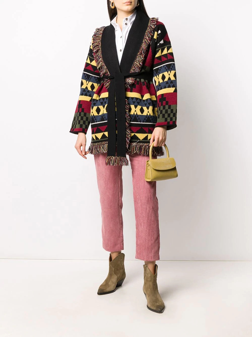 geometric-pattern fringed cardi-coat - 2