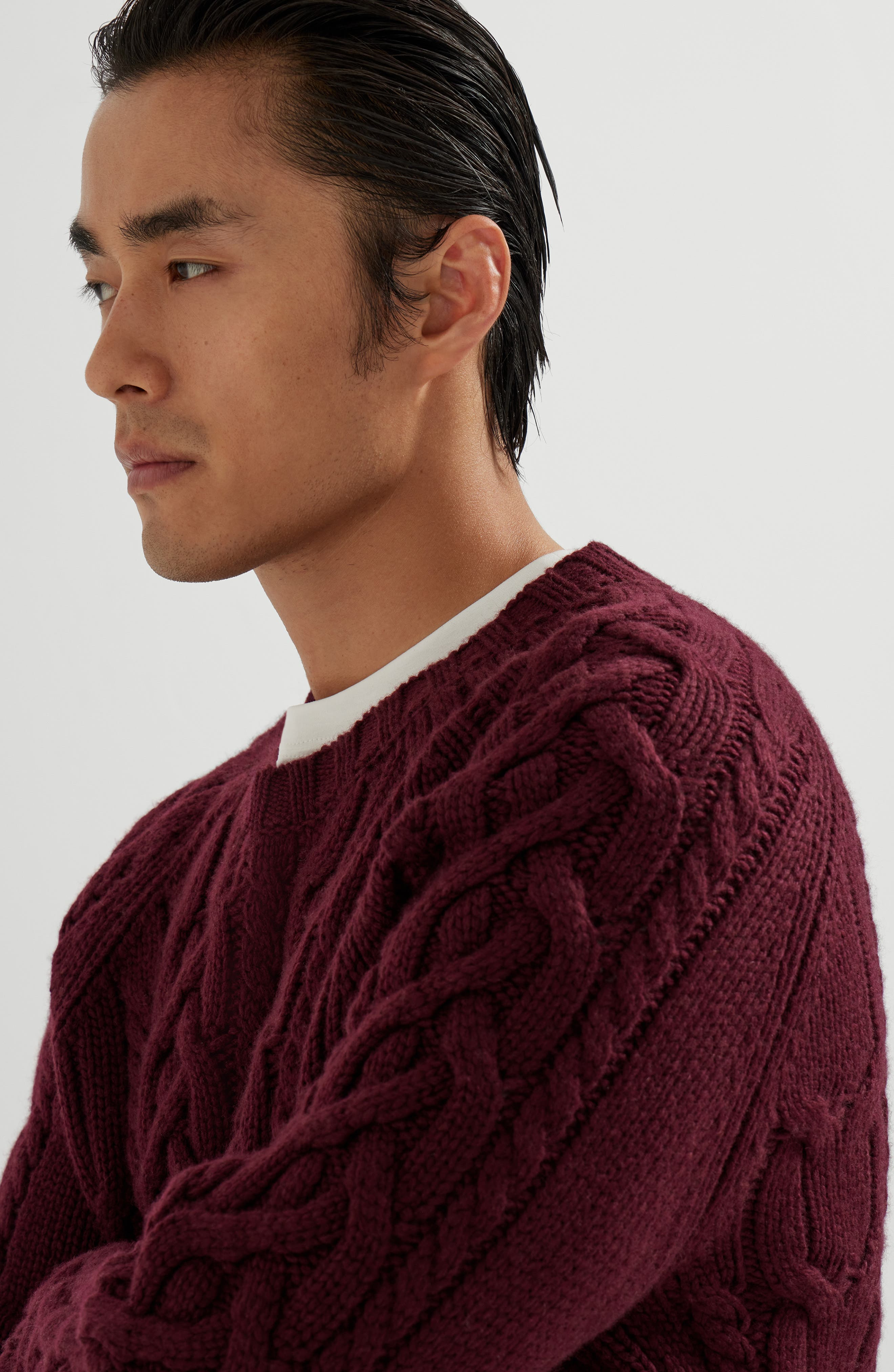 Brunello Cucinelli Cable knit sweater in Burgundy at Nordstrom - 4