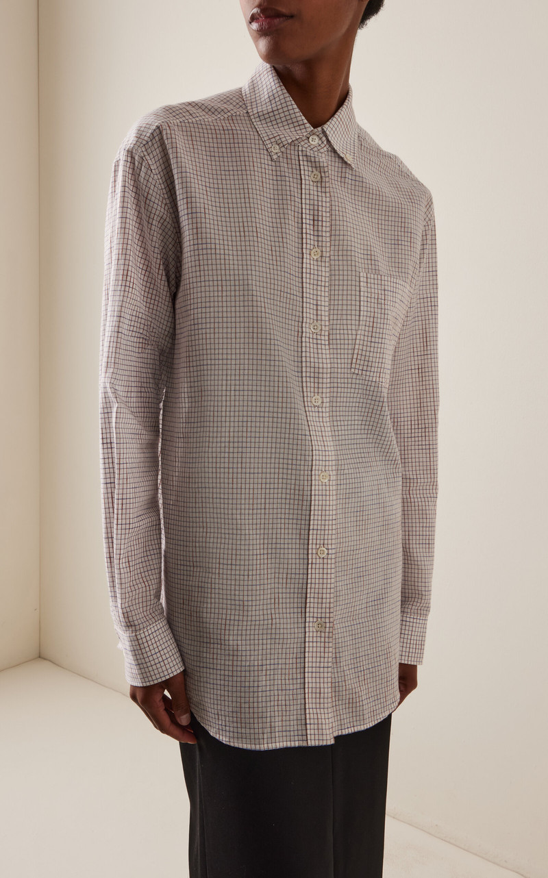 The Row Dalan Checked Cotton Shirt white outlook