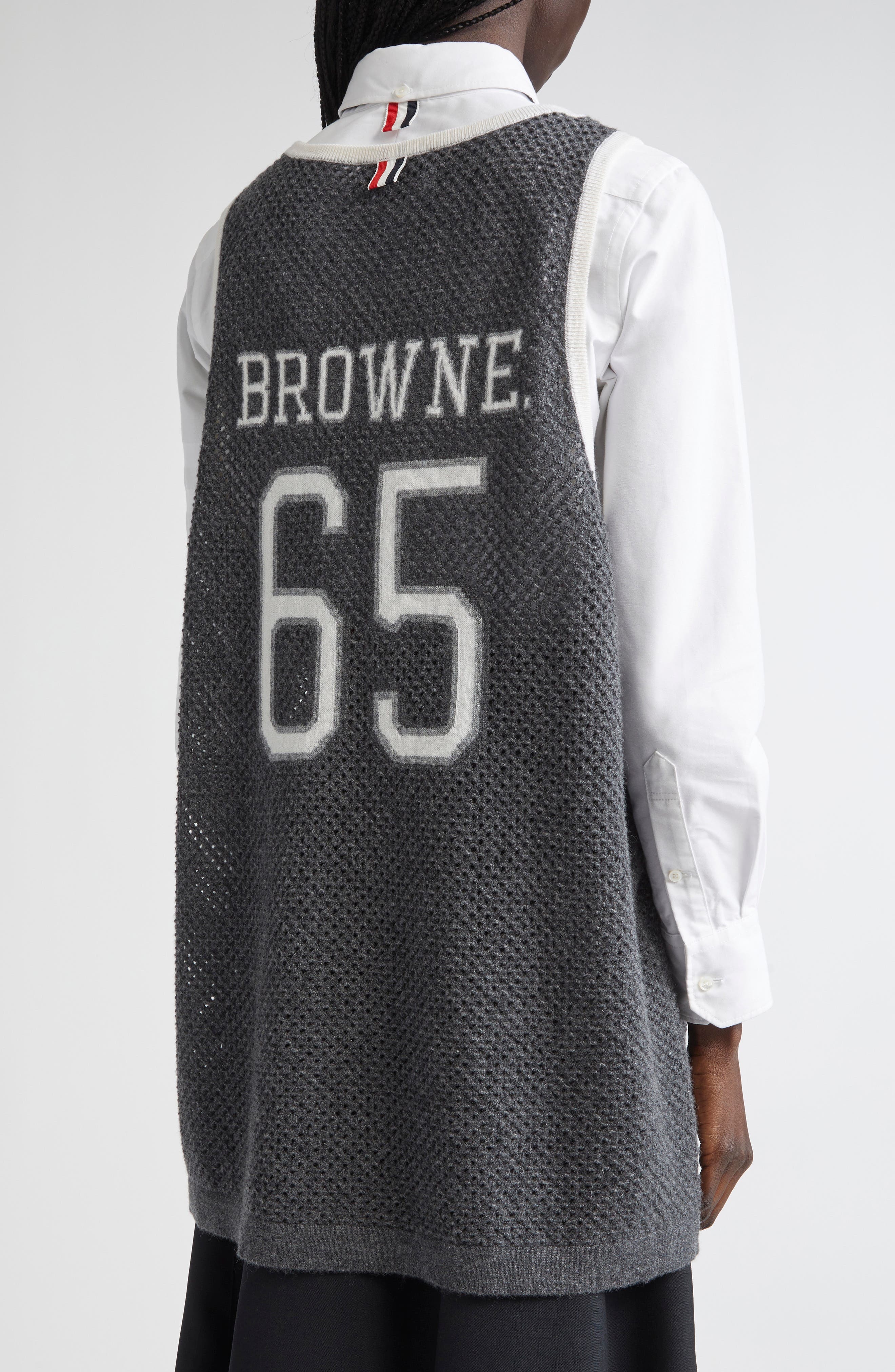 Thom Browne Athletic Mesh Basketball Jersey Sweater Vest in Medium Grey at Nordstrom - 3