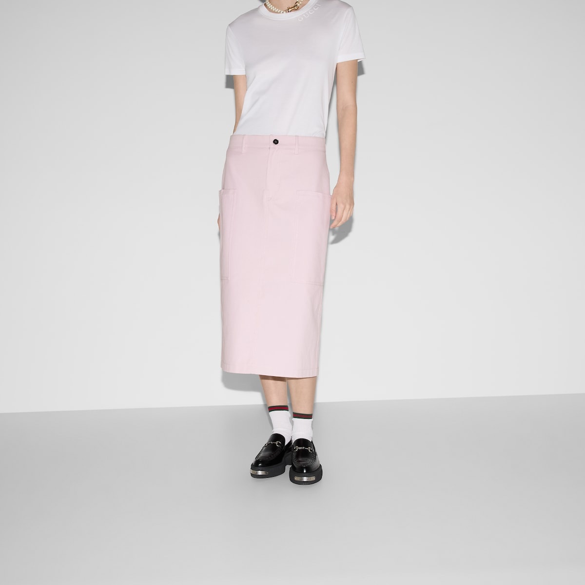 Mid-length cotton canvas delavé skirt - 3