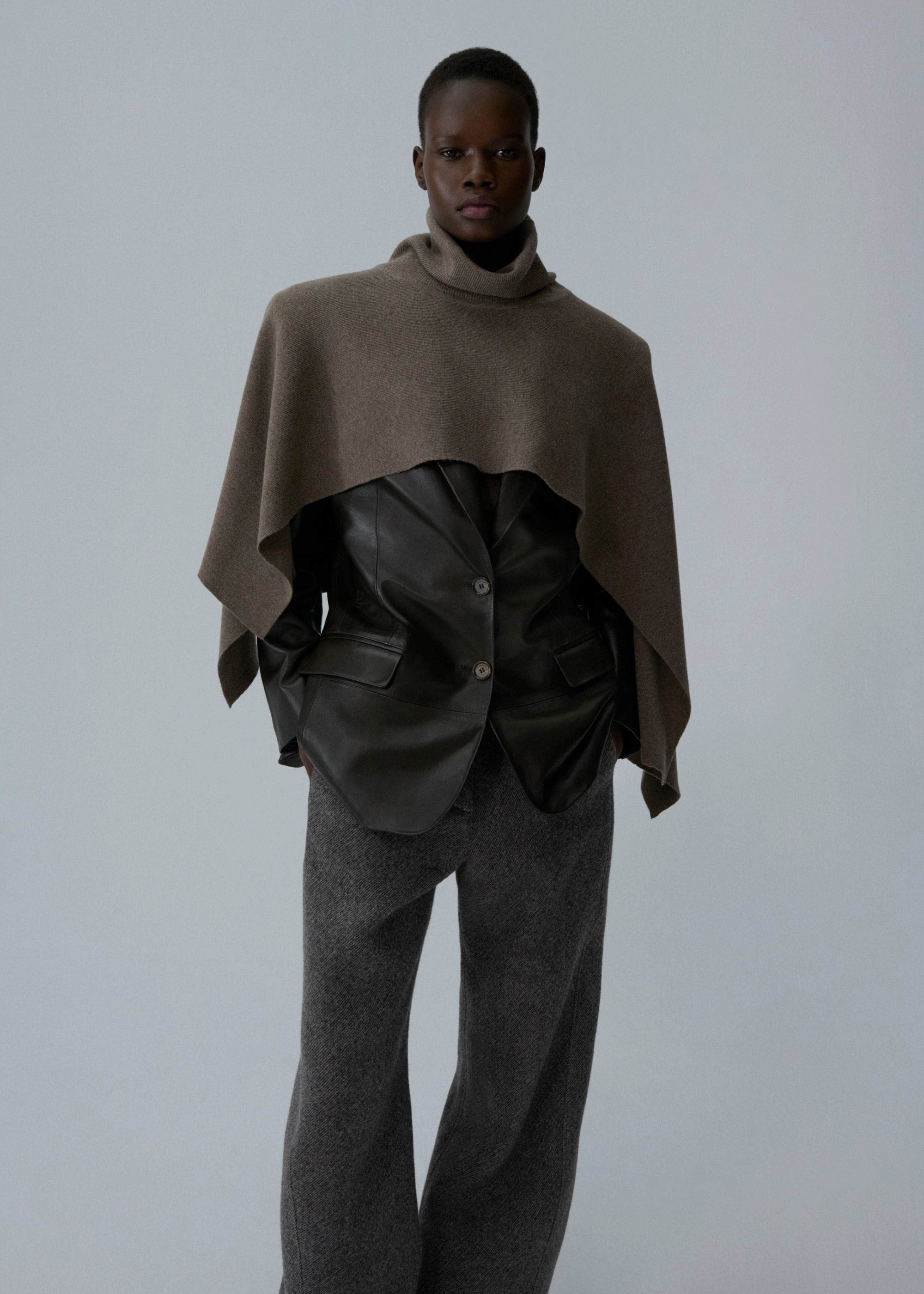 Asymmetrical wool knit top in beige - 4