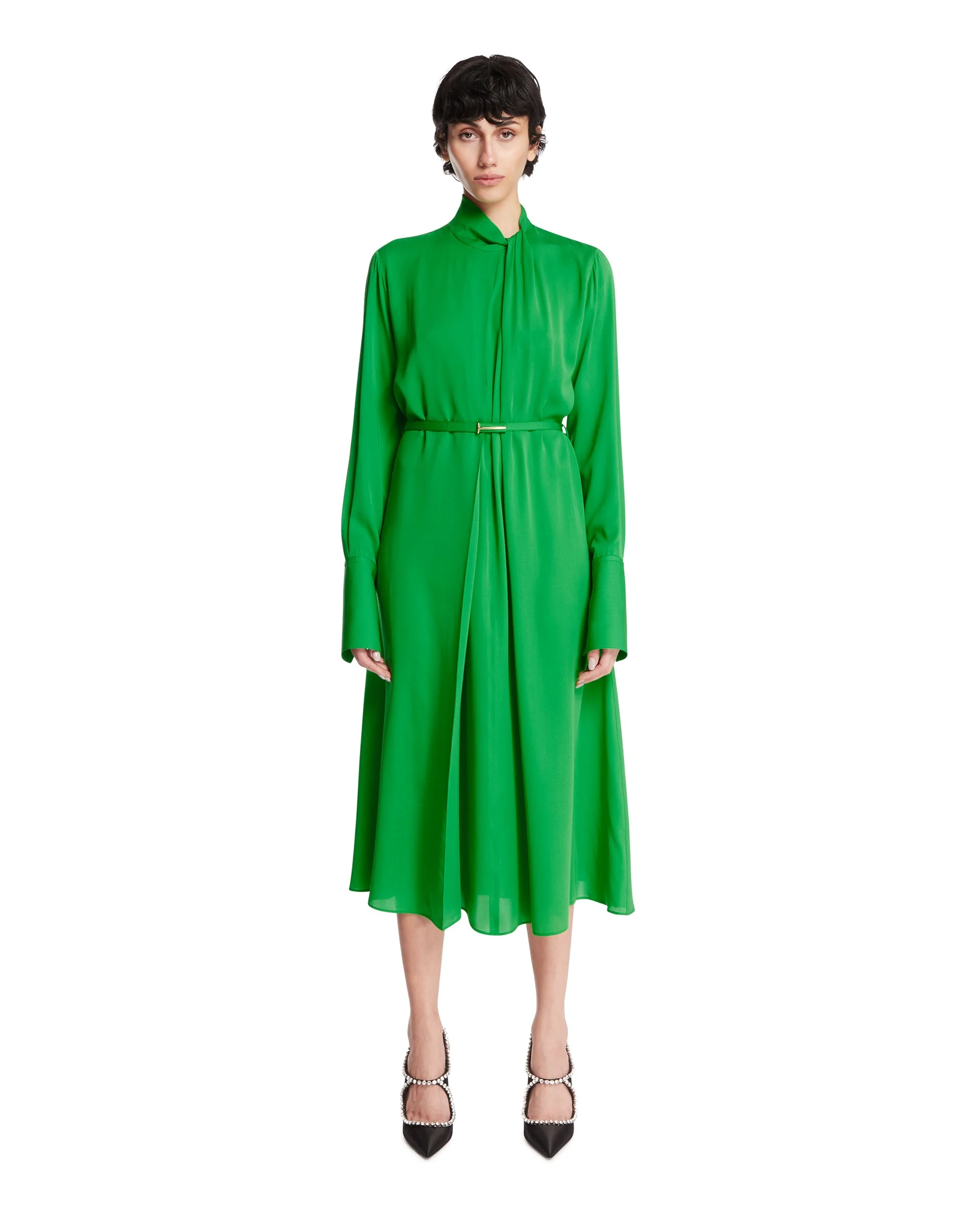 Green Silk Dress with Belt - 1
