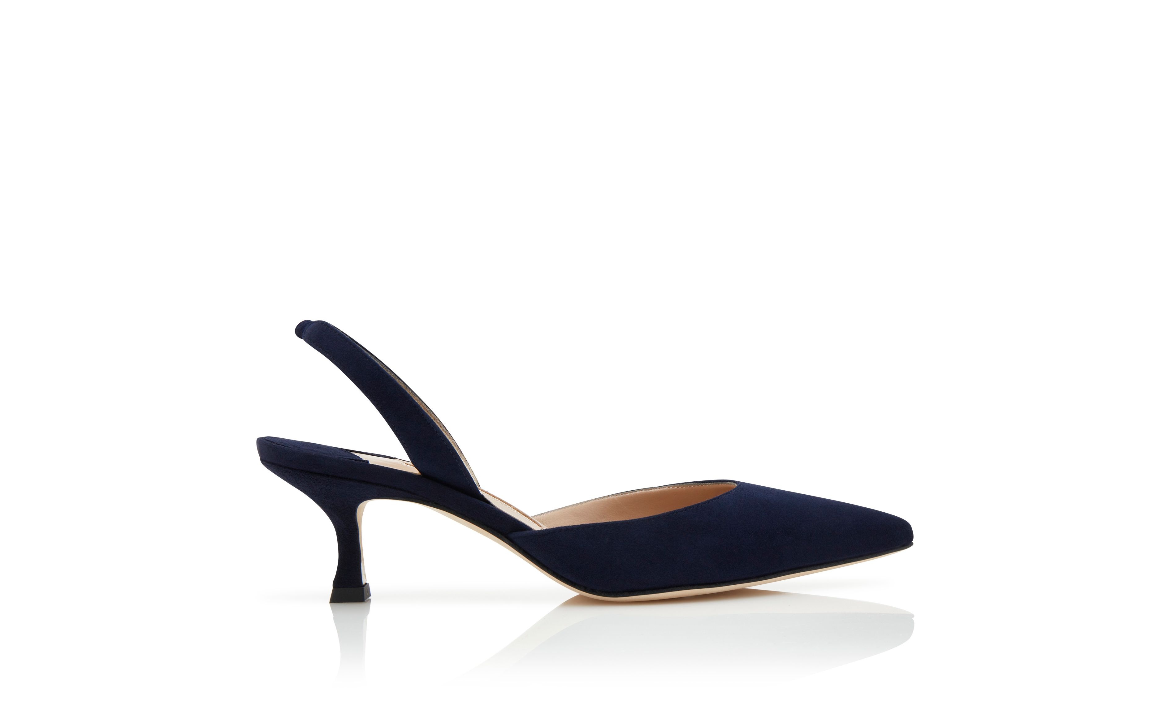 Navy Blue Suede Slingback Pumps - 1