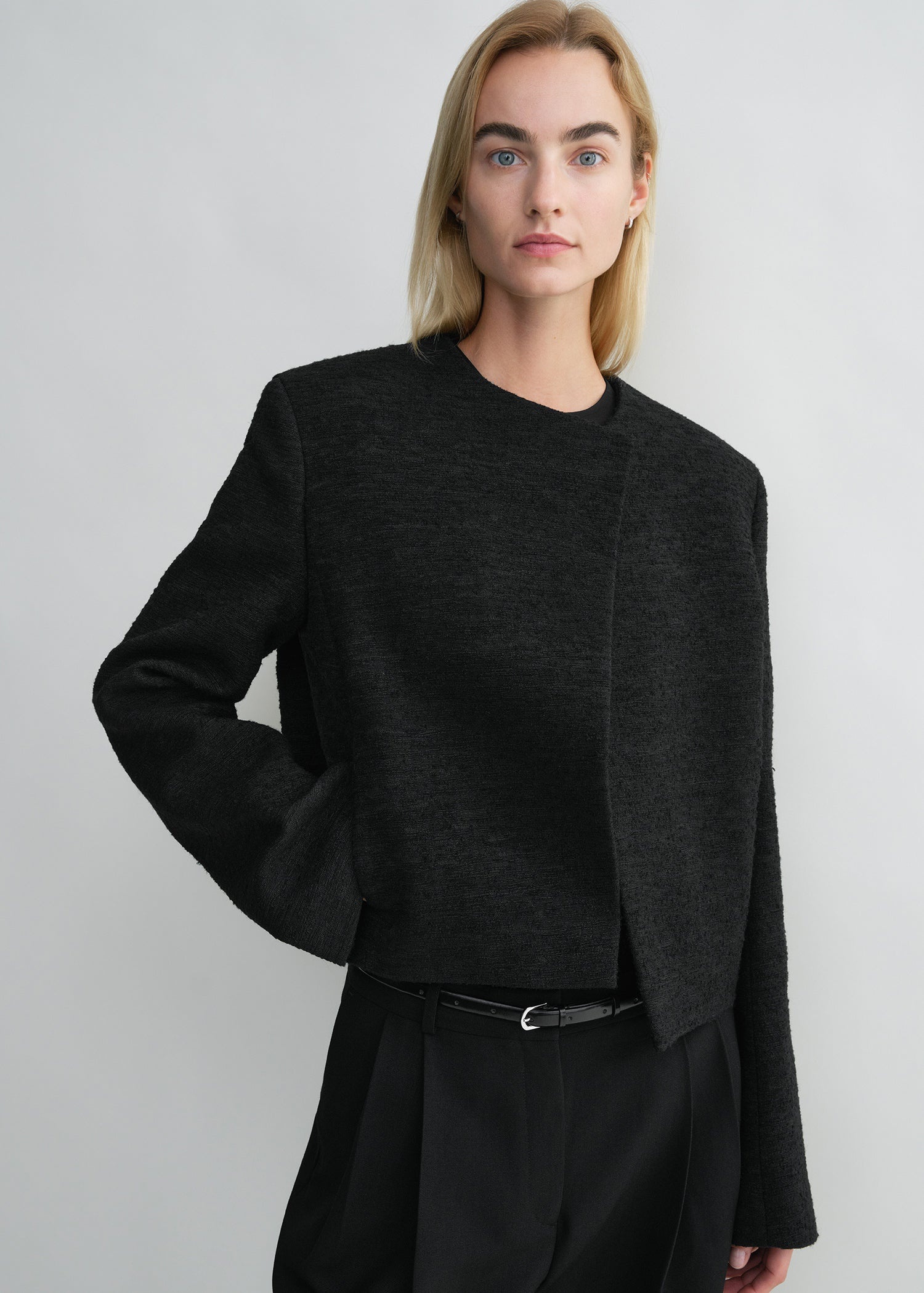 Cropped bouclé jacket black - 6