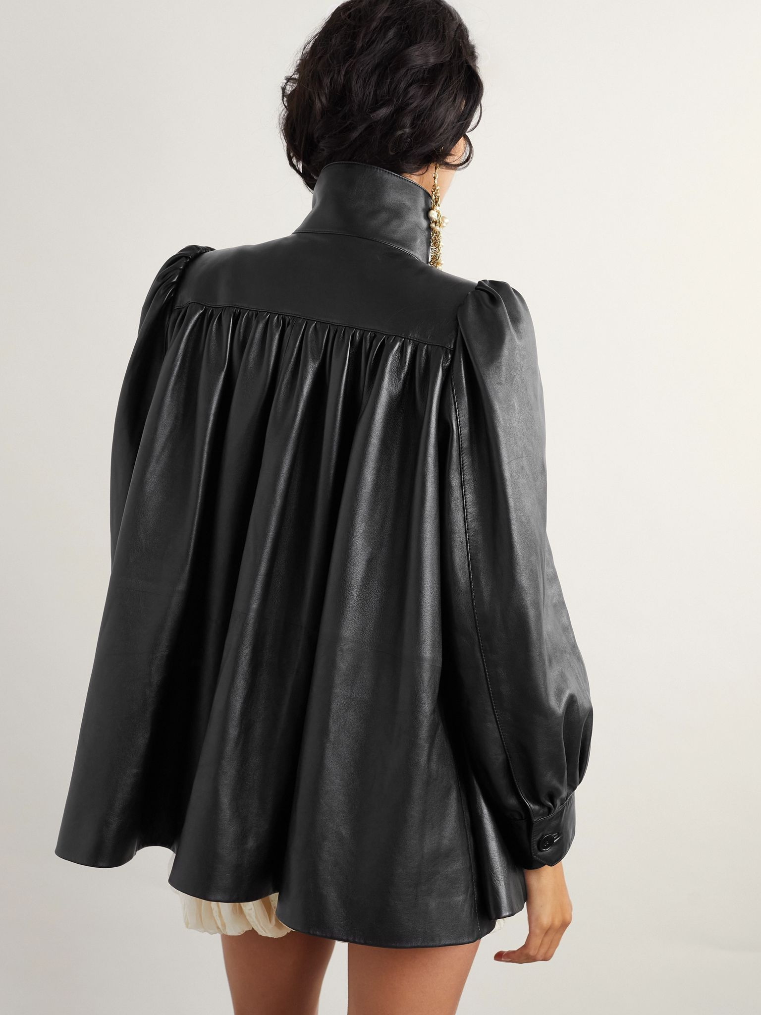 Gathered leather jacket Black - 4