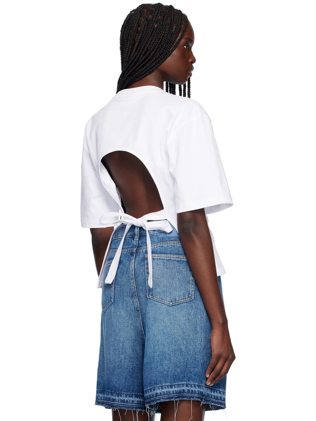 White Cotton Tie Back T-shirt - 3