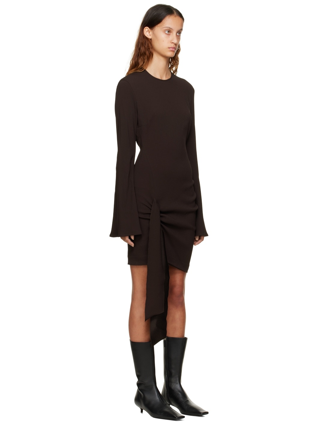 Brown Draped Bow Minidress - 2