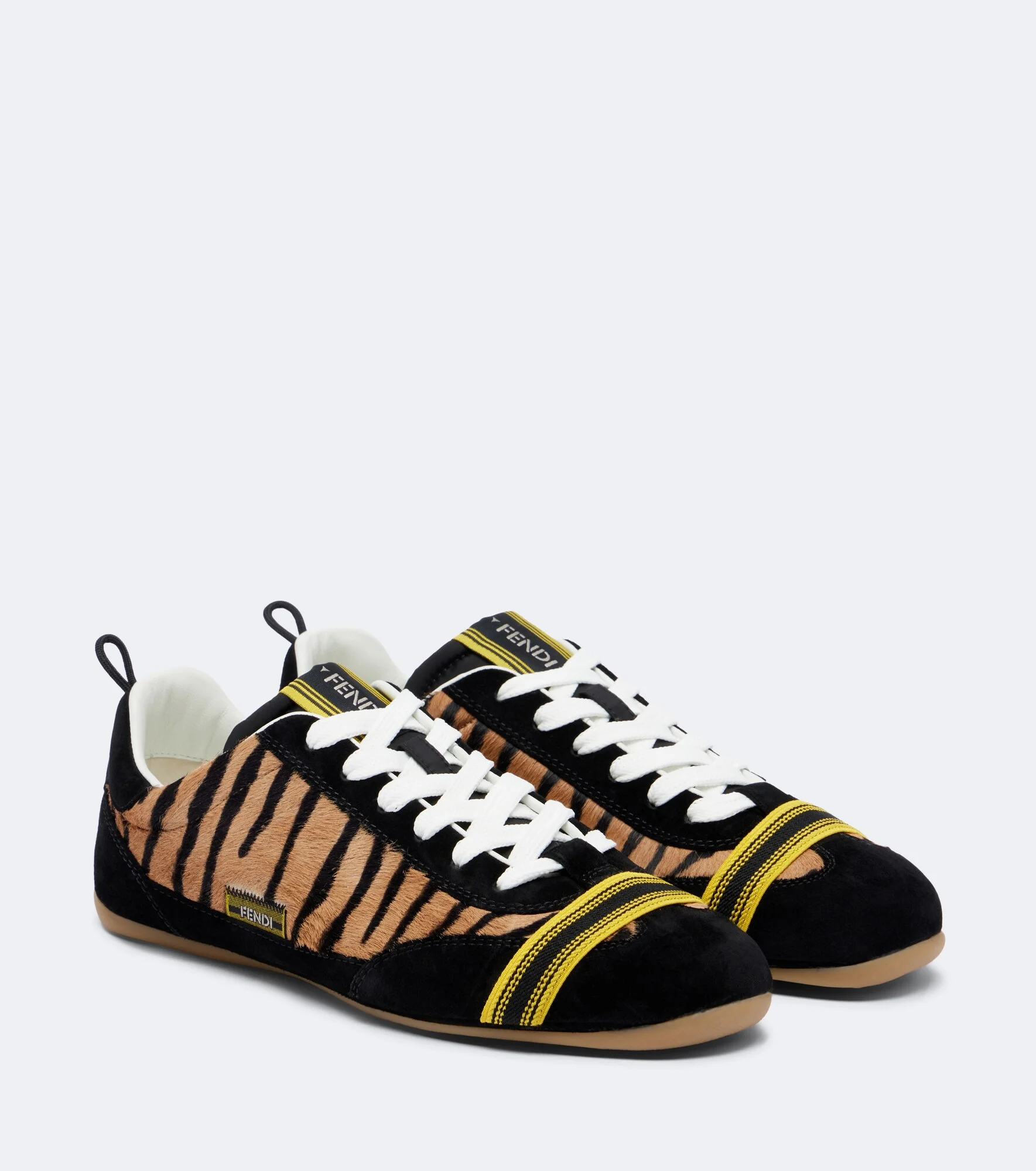 Wrap suede-trimmed calf hair sneakers - 1