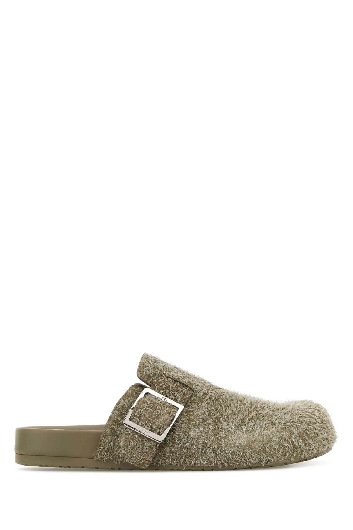 Loewe Men Khaki Suede Ease Buckle Slippers - 1