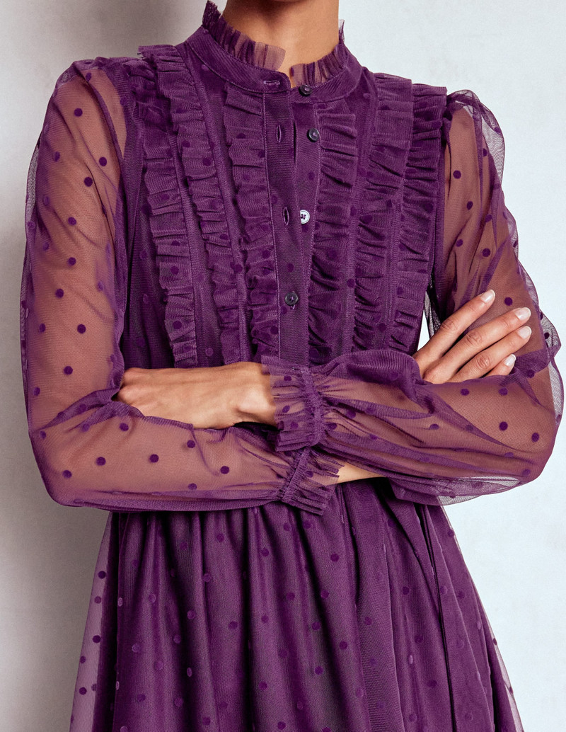 Tulle Ruffle Maxi Dress-Viola Purple 3