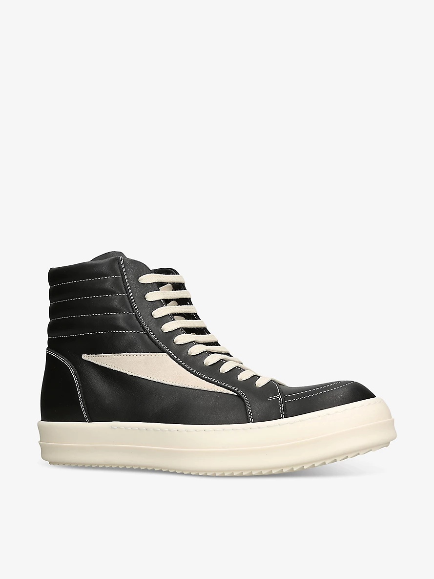 Vintage contrast-stitch leather high-top trainers - 3