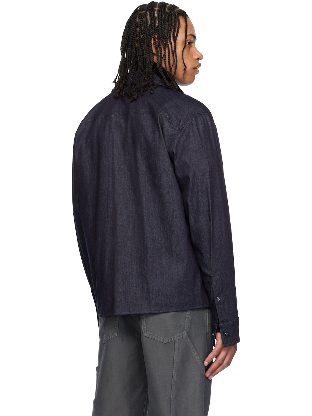 Blue Long Sleeve Zip-Up Denim Jacket - 3