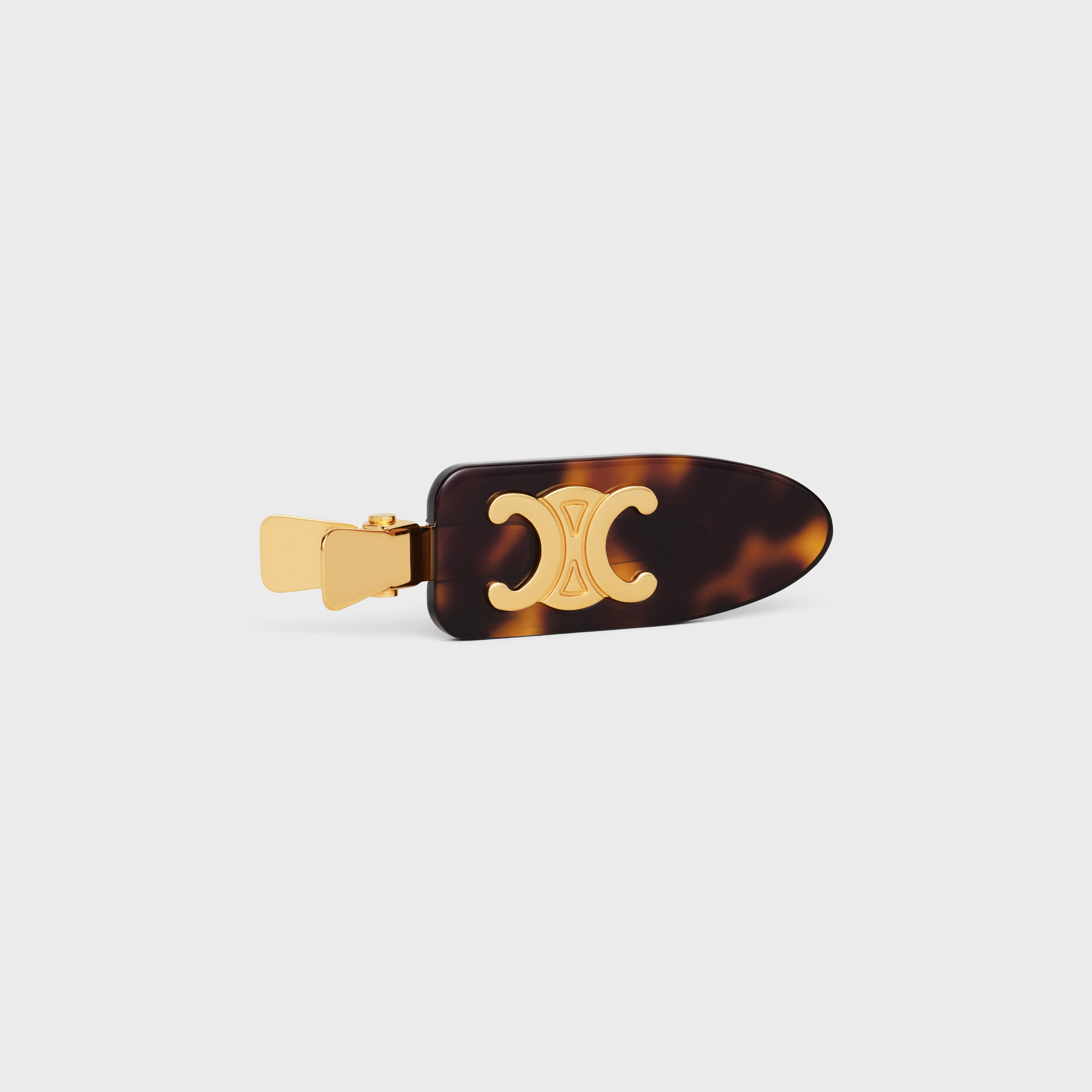 Triomphe Flat Hair Clip in Dark Havana Acetate and Brass with Gold Finish and Steel - 2