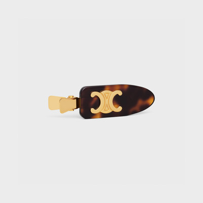 CELINE Triomphe Flat Hair Clip in Dark Havana Acetate and Brass with Gold Finish and Steel outlook