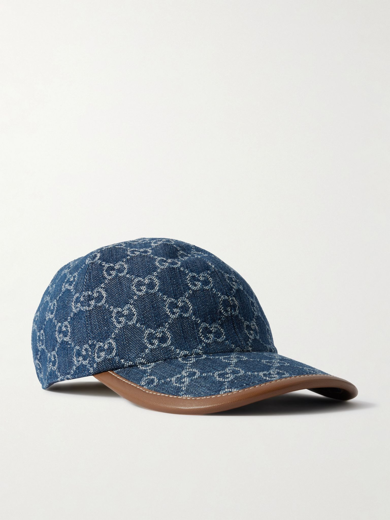 Leather-trimmed denim baseball cap Mid denim - 1