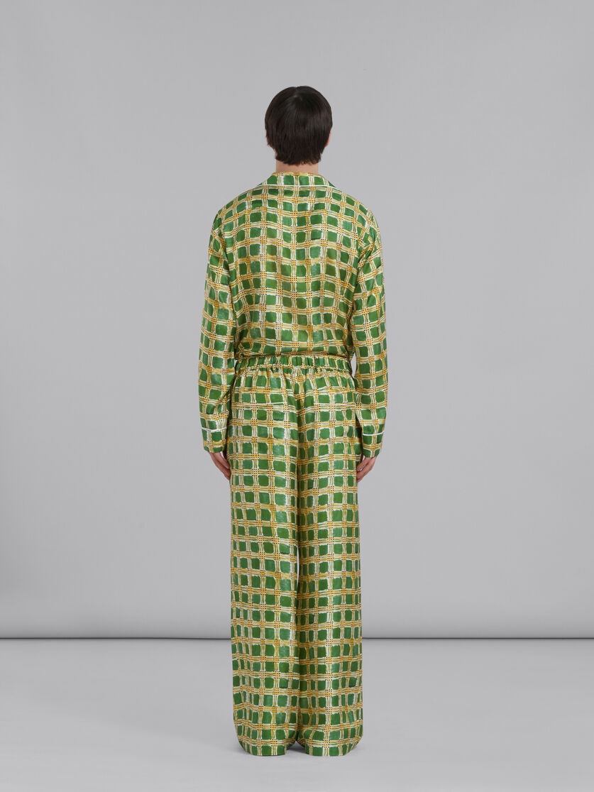 GREEN SILK TWILL TROUSERS WITH CHECK FIELDS PRINT - 3