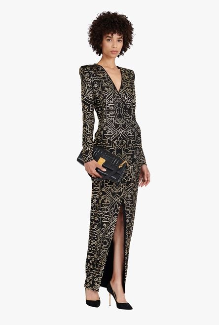 Long black and gold embroidered dress - 2