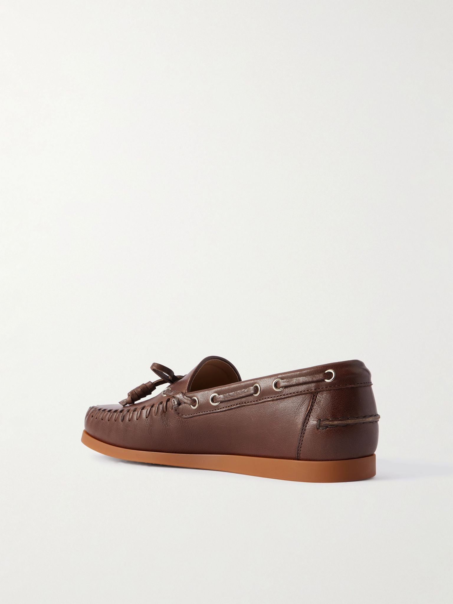 Logo-Embellished Leather Boat Shoes Dark brown - 4