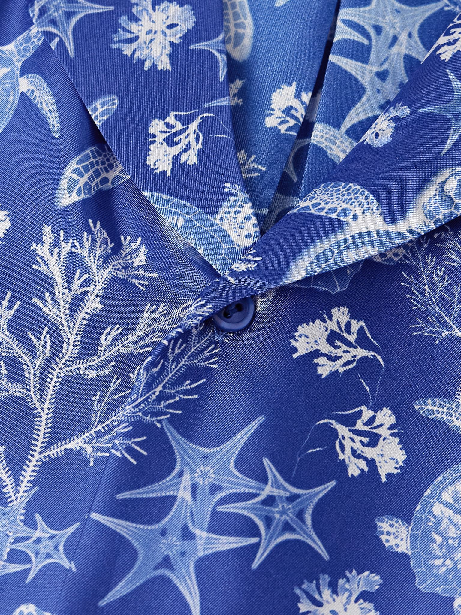 Charli Camp-Collar Printed Silk-Twill Shirt Blue - 4
