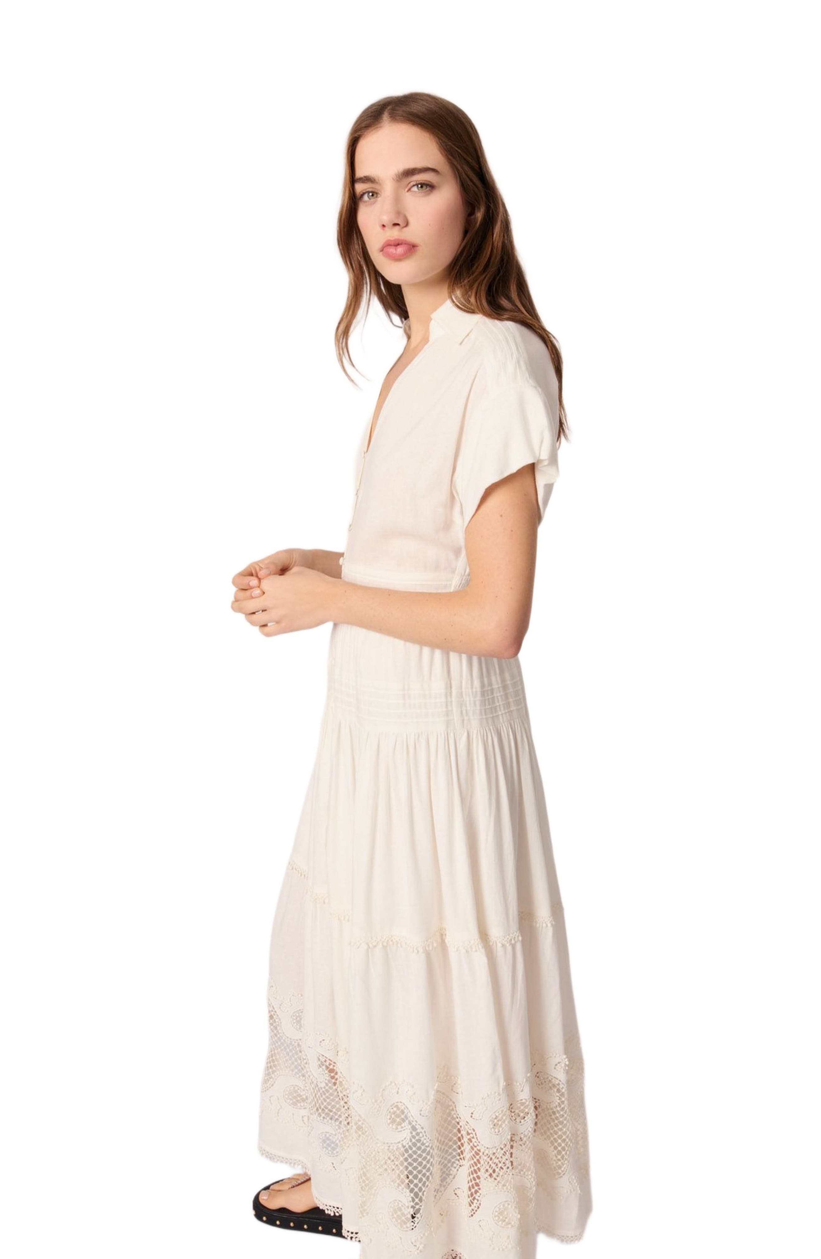 maje Embroidered ruffled maxi dress in Ecru at Nordstrom - 5