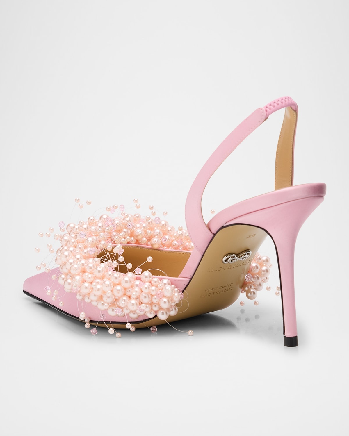 Floating Pearly Satin Slingback Pumps - 4