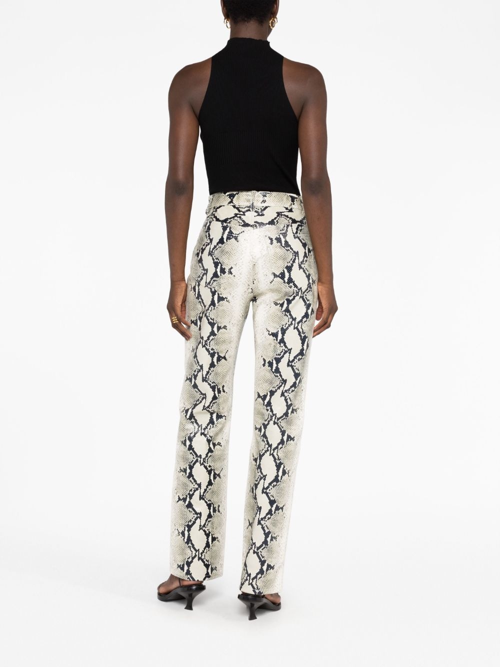 snakeskin-print leather trousers - 4