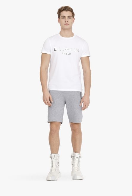 Heather gray cotton shorts with embossed gray Balmain Paris logo - 2
