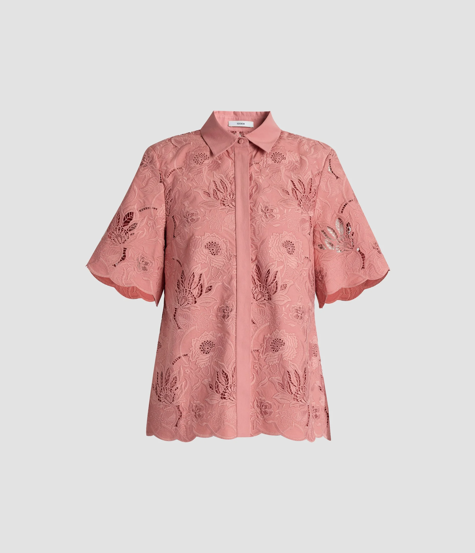 FLORAL COTTON CUTWORK SHORT SLEEVE SHIRT - 1