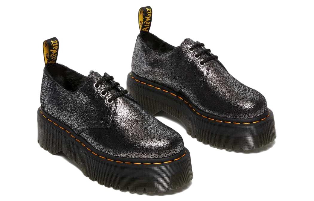 Dr. Martens 1461 Faux Fur-Lined Metallic Leather Platform Shoes 'Black' 27957012 - 3