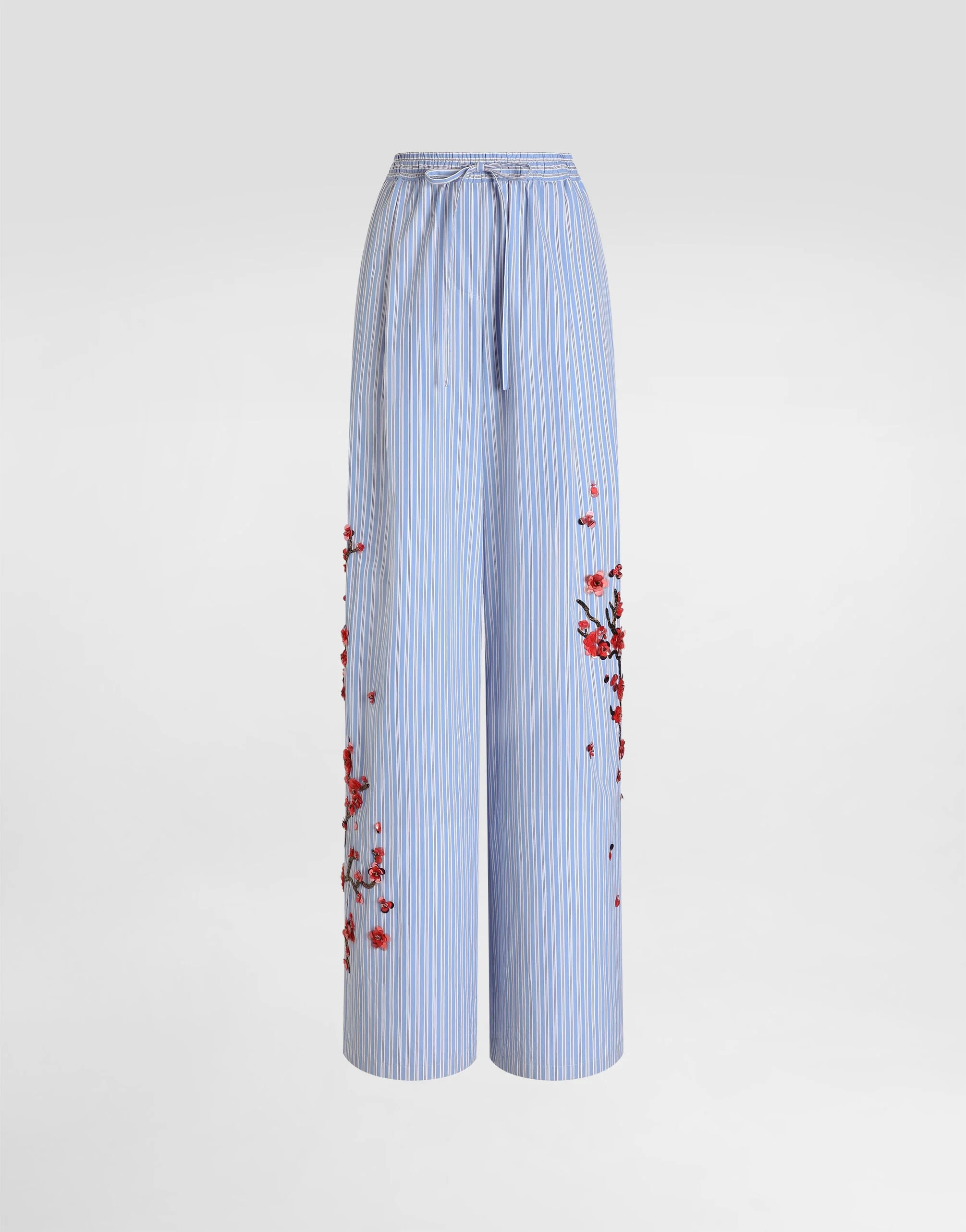 Poplin trousers with cherry tree embroidery - 1
