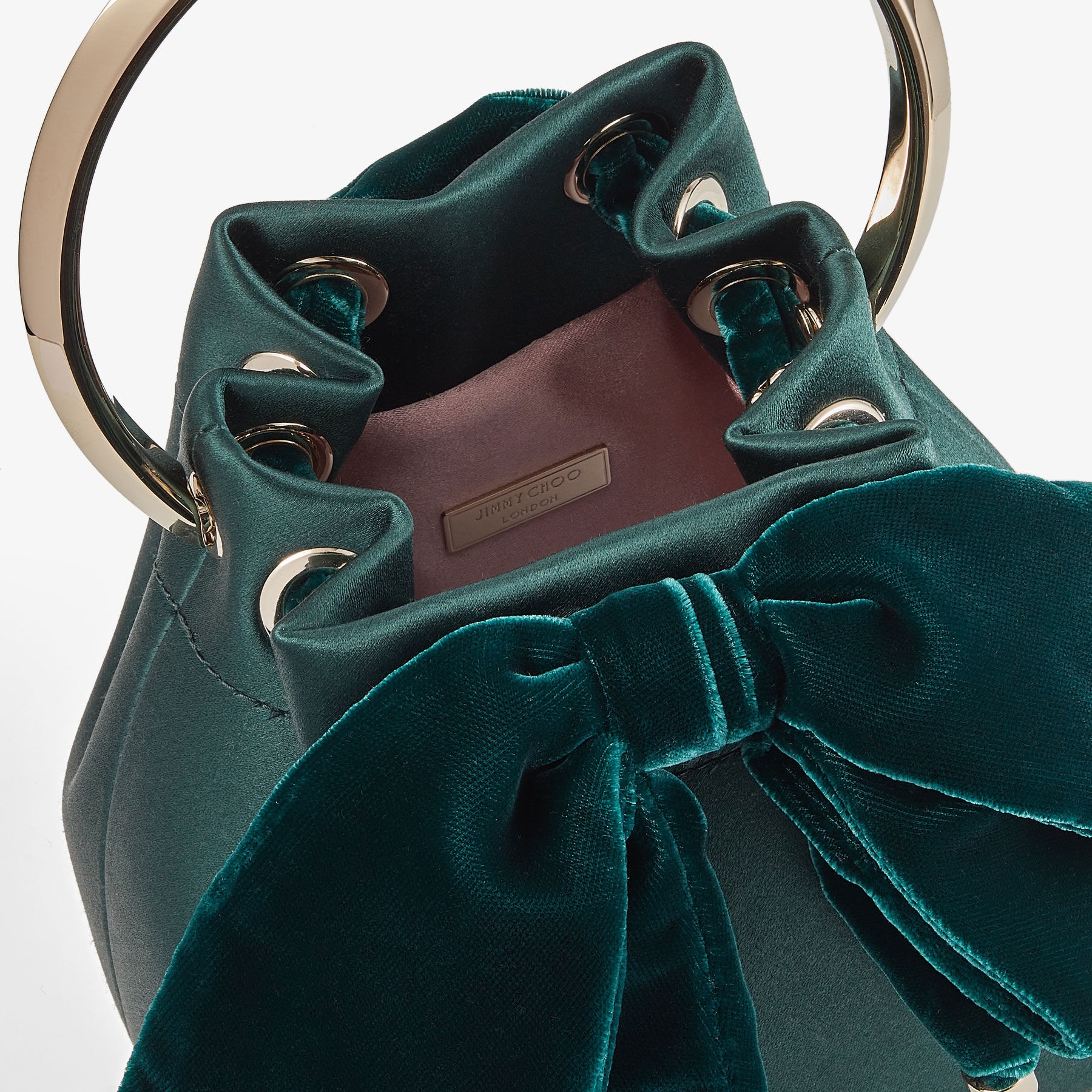 Bon Bon
Dark Green Satin Bucket Bag with Velvet Bow - 5