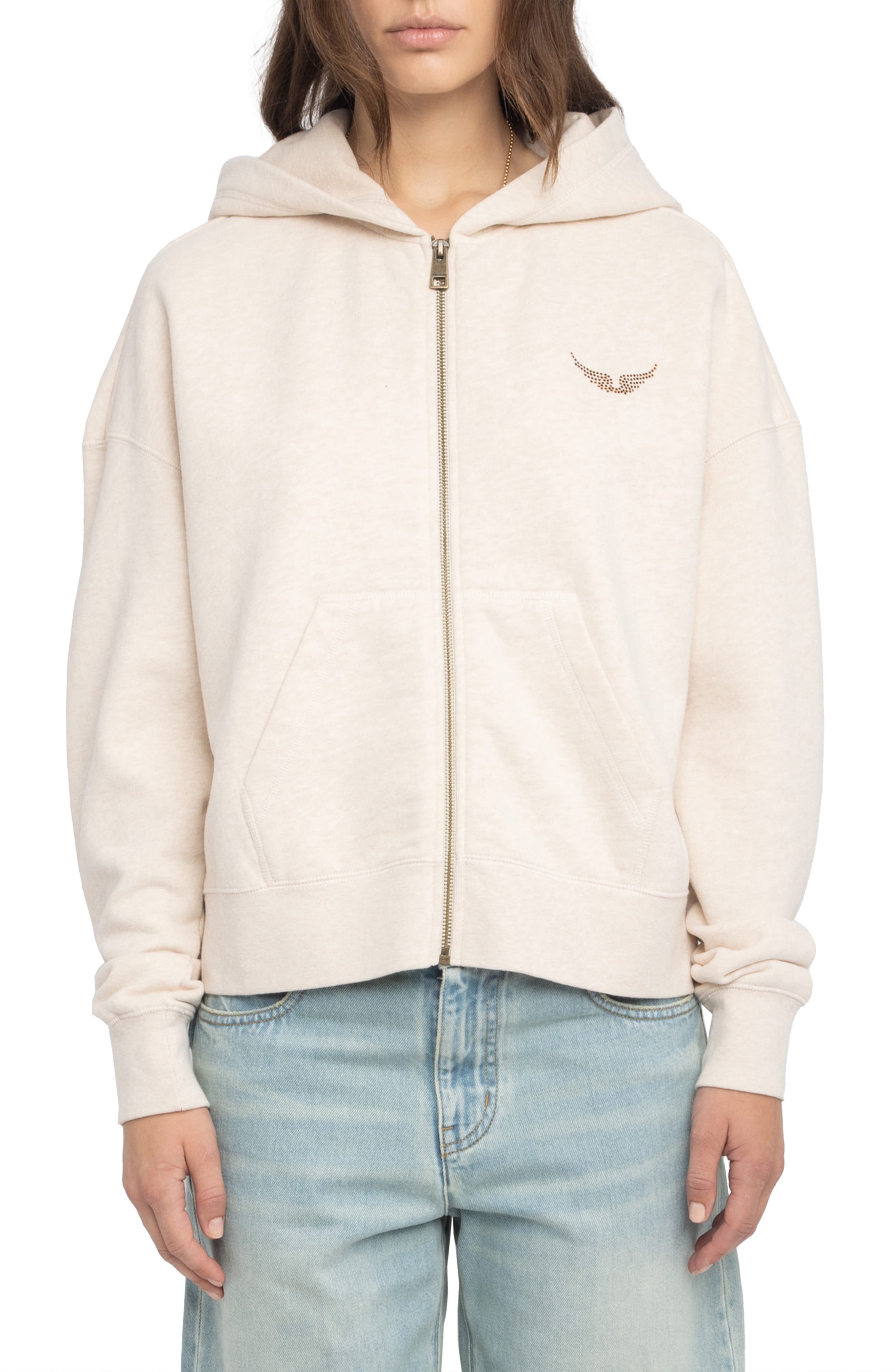 Zadig & Voltaire Mia Strass Front Zip Hoodie in Light Sugar at Nordstrom - 1