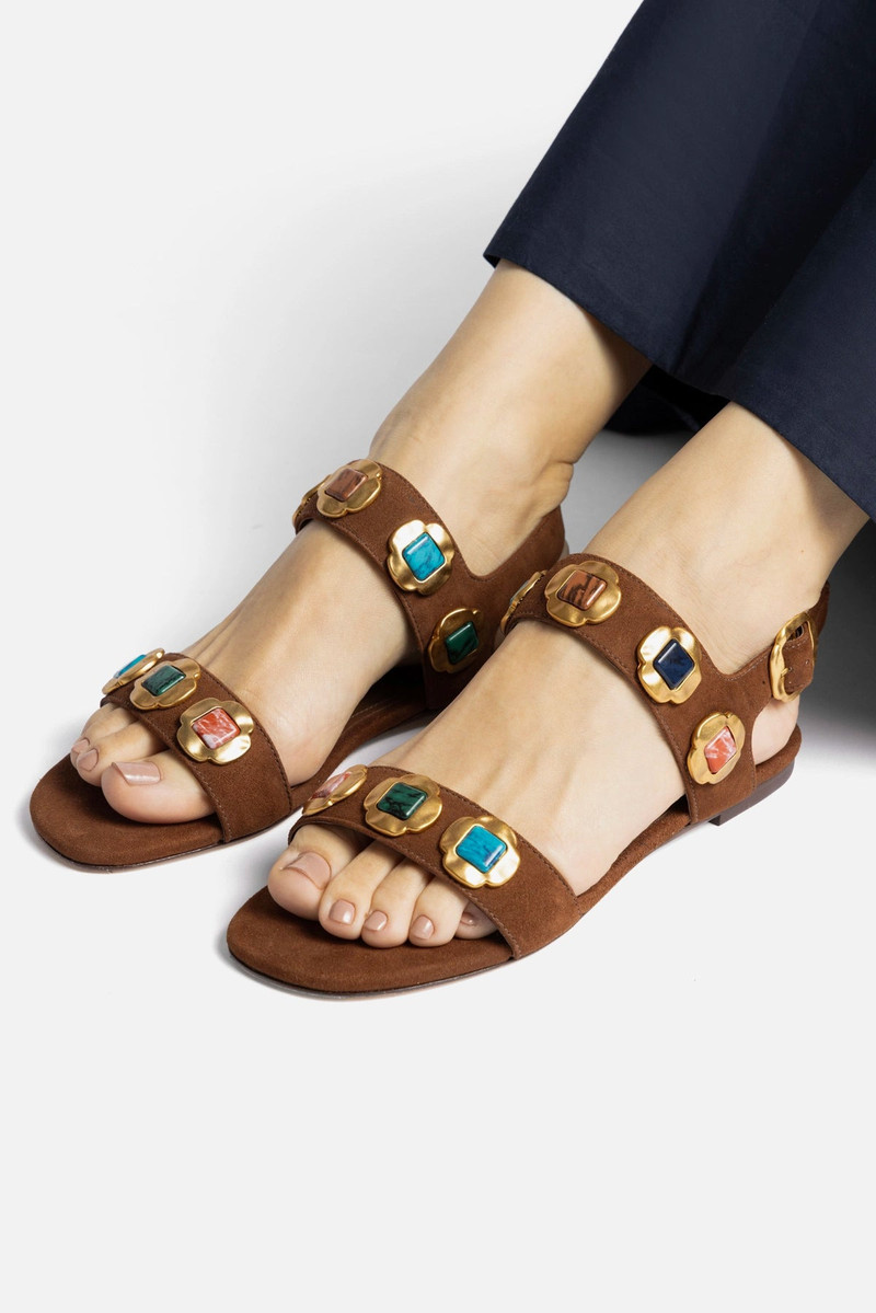 Milan Gioiello Flat In Burnt Umber Leather 5