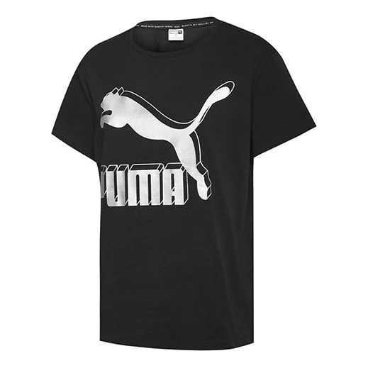 (WMNS) PUMA Classics Logo Tee Large Logo Short Sleeve Black 596512-71 - 1