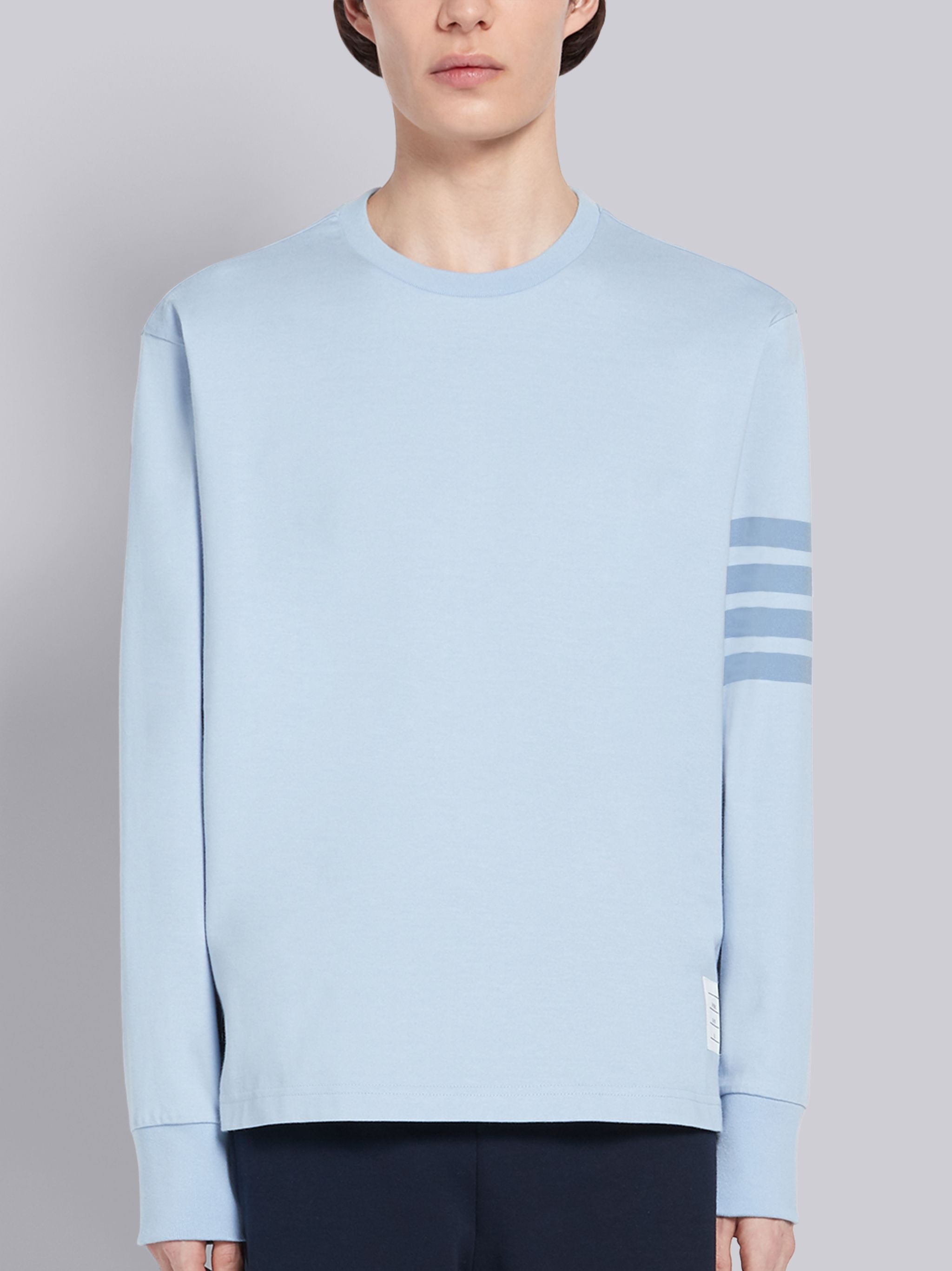 Light Blue Cotton Jersey Long Sleeve Tonal 4-Bar Rugby T-shirt - 1