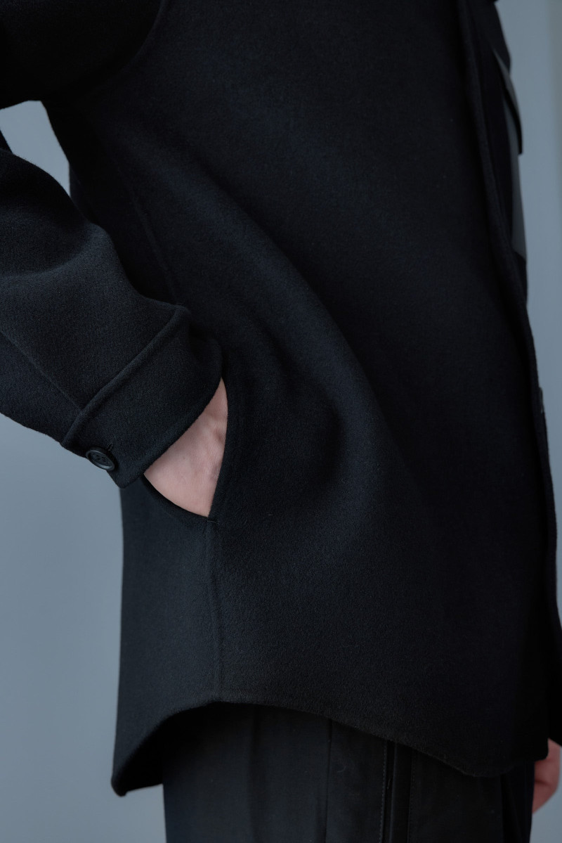 EMMANUEL Double-face wool overshirt with leather patch pocket 5