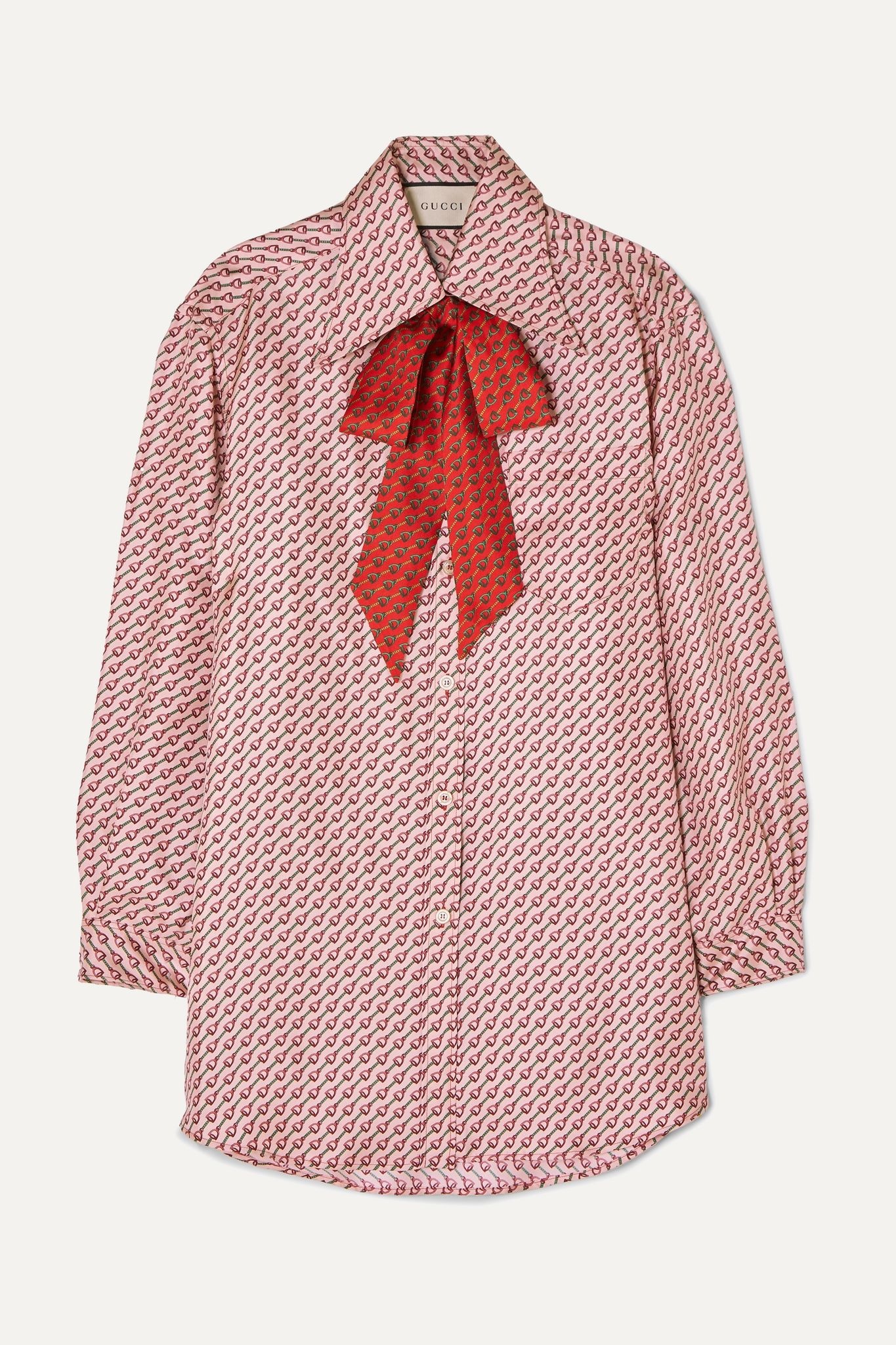 Pussy-bow printed silk-twill shirt - 1