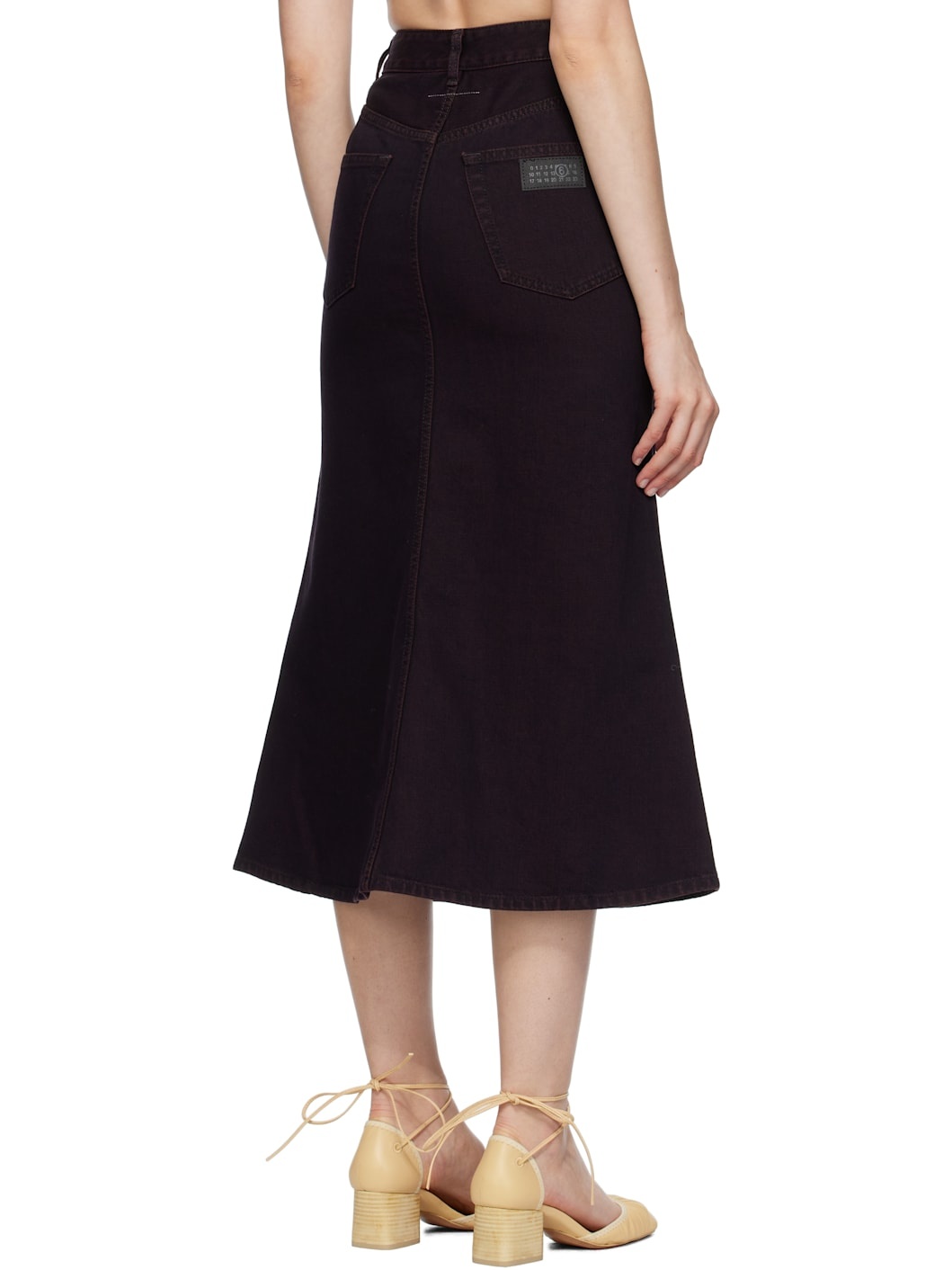 Burgundy Overdyed Reversed Denim Midi Skirt - 3