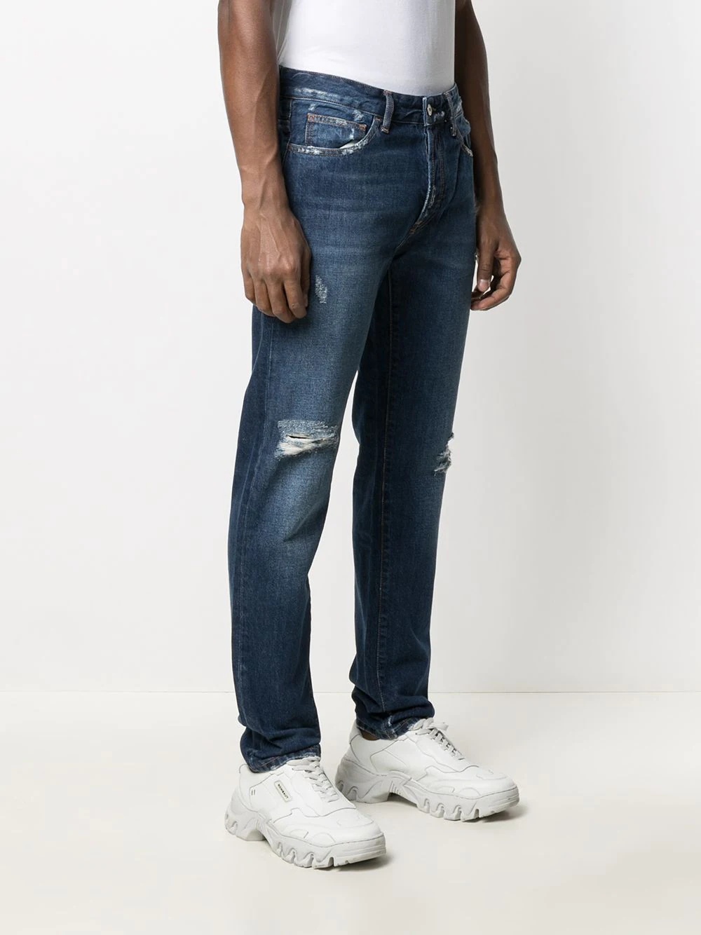 Wings ripped-detailing slim-fit jeans - 3