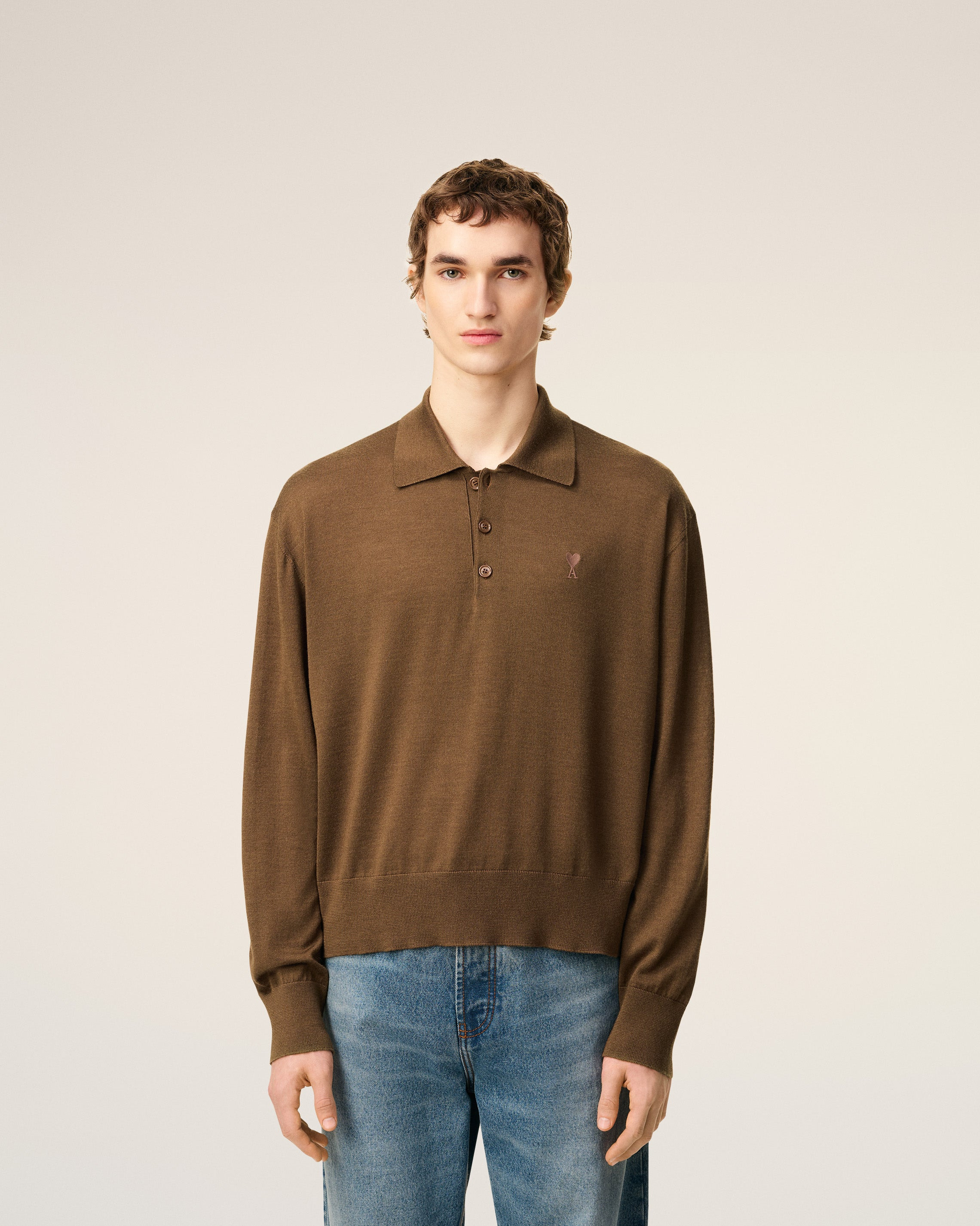 BROWN WOOL AMI DE COEUR POLO - 3