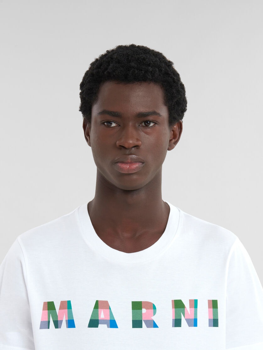 WHITE COTTON T-SHIRT WITH GINGHAM MARNI LOGO - 4