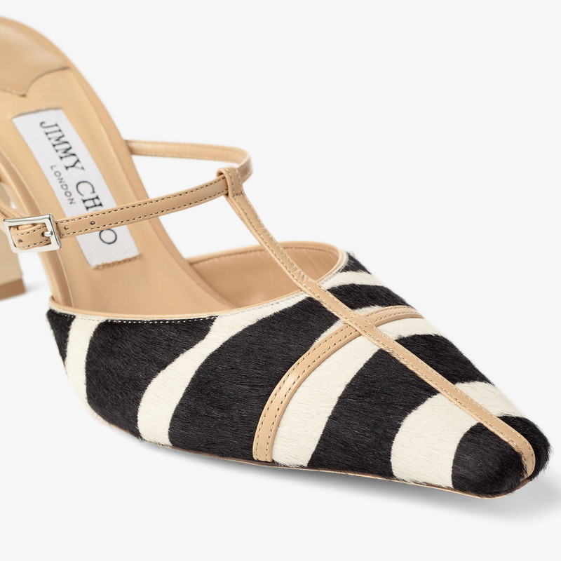 Gloria Mule 85 Natural Zebra Print Pony Leather Mules 3