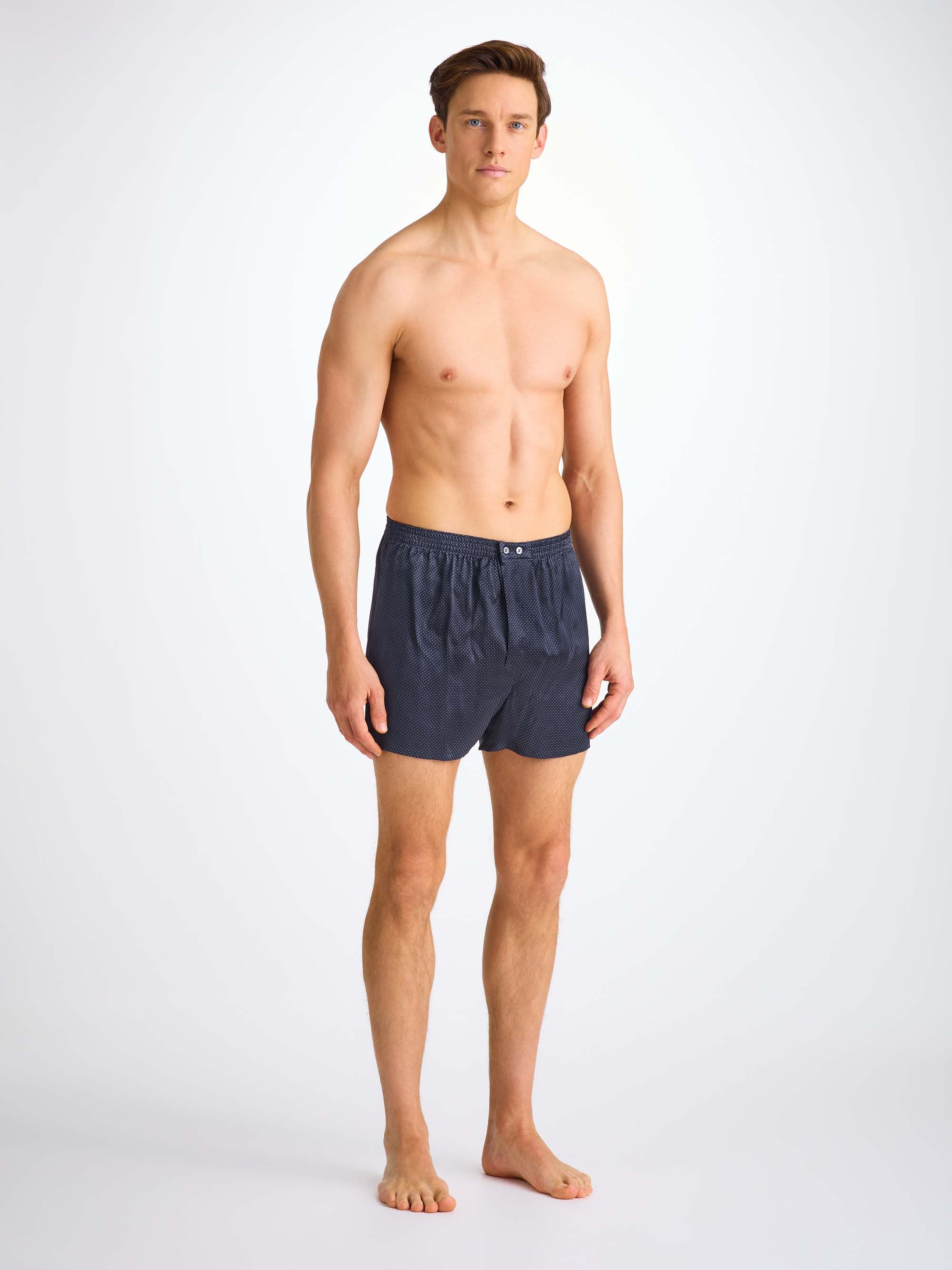 Men's Classic Fit Boxers Silk Satin Navy Micro Dot Print - 4