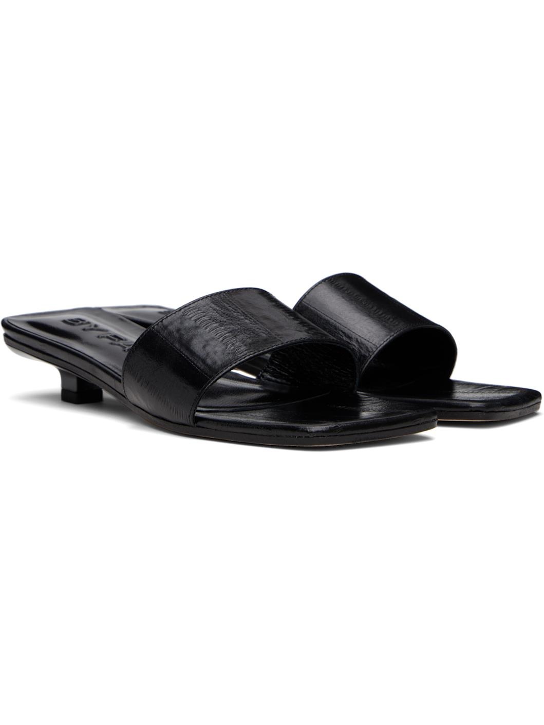 Black Ceni Eel Embossed Leather Heeled Sandals - 4